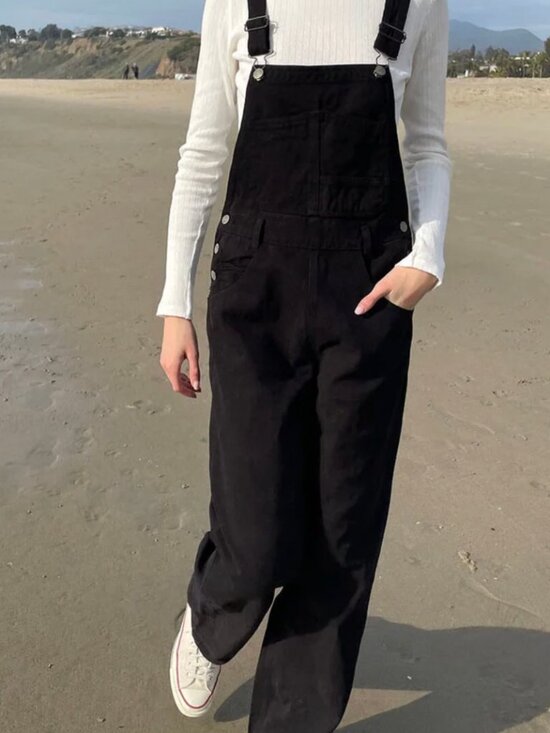 Brandy Melville Pants - Brandy Melville Black Denim Hayley Straight Leg Classic Overalls OS